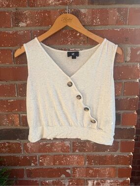 Byer California Cream Ribbed Cropped Tank with Diagonal Button Detail